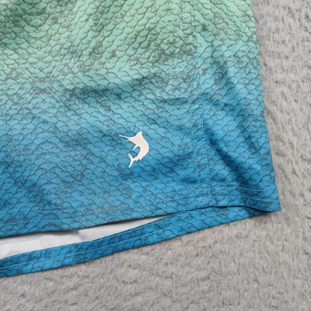 Reel Legends‎ Swim Trunks Mens M Blue Green Fish Scale Performance Board Short